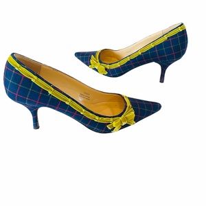 J. CREW Navy Blue Plaid Pointed Toe Heels Size 9.5